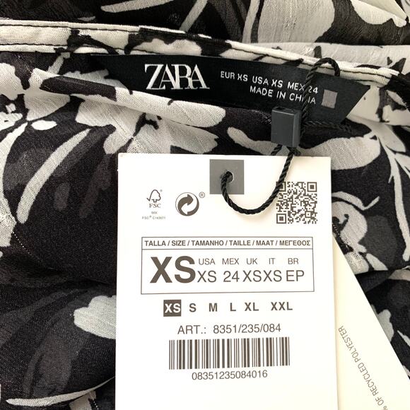 Zara Floral Print Mini Dress with Ruffles in Black / White - Picture 13 of 16